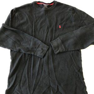 2XL Mens Black Waffle Polo Long Sleeve